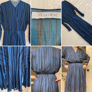Stella & Rose Blue Black Boho Striped Modest Lightweight Dress sz Small NWOT